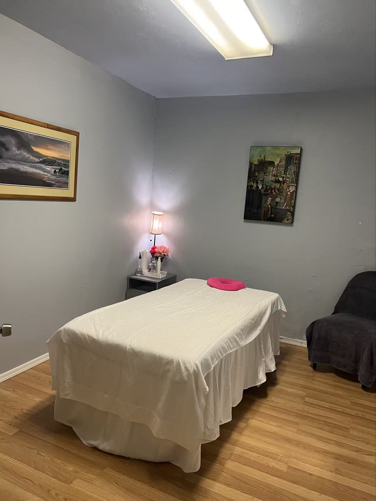 Massage room with warm lighting